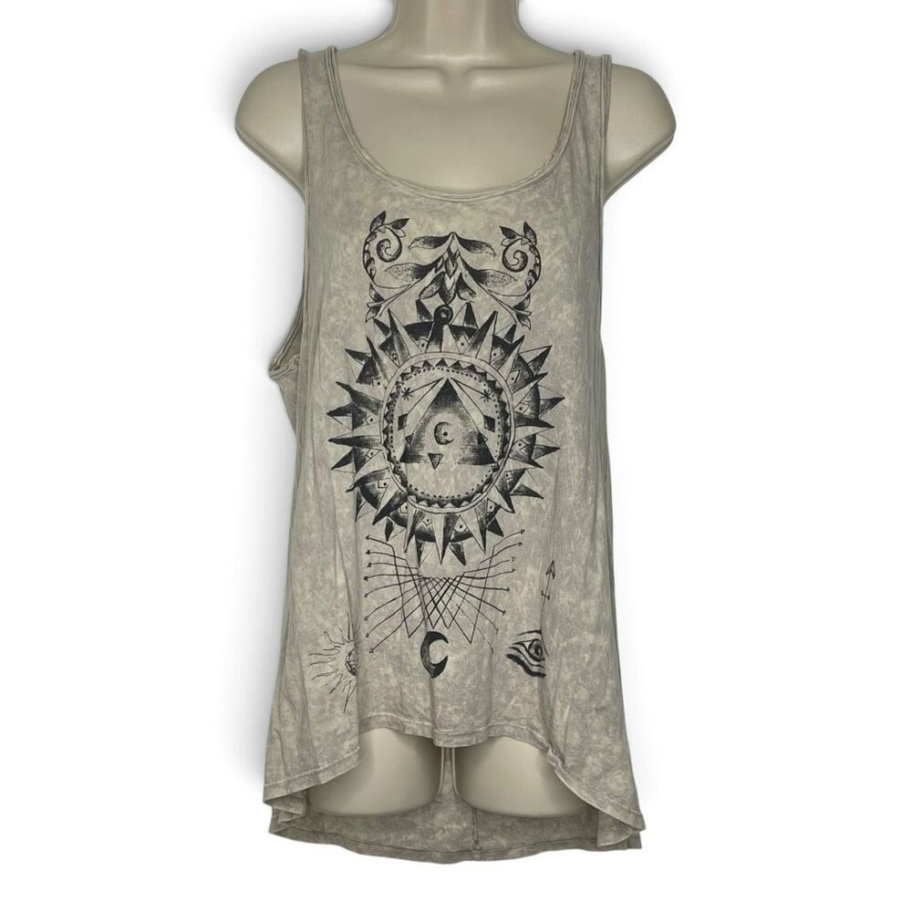 Project Social High Low Cut Long Boho Tank Top Two Tone Tan Eye Moon Women Small